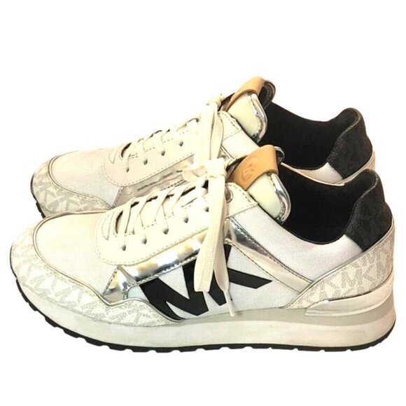 Michael Kors Maddy Two-Tone Gray & Silver Signature Logo & Mesh Trainers Size 6 - Picture 4 of 9